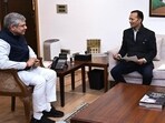 Kurukshetra MP Naveen Jindal meeting with railway minister Ashwini Vaishnaw in Delhi on Tuesday. (HT Photo)