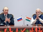 Prime Minister Narendra Modi with Russian President Vladimir Putin during the India-Russia Business Forum, at Bharat Mandapam in New Delhi earlier this month. (DPR PMO)