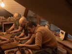 Ukrainian military medics attend a pottery class at the RePower programme, a mountain retreat designed to support their psychological recovery and mental well-being in Ukraine's western Zakarpattia region on October 24, 2025, amid the Russian invasion of Ukraine.&nbsp;