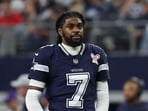  Trevon Diggs #7 of the Dallas Cowboys stands for an injury timeout during the second half against the Los Angeles Chargers 
