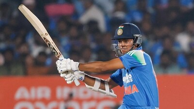 Yashasvi Jaiswal plays a shot during the third ODI between India and South Africa. (BCCI X) Yashasvi Jaiswal plays a shot during the third ODI between India and South Africa. (BCCI X)