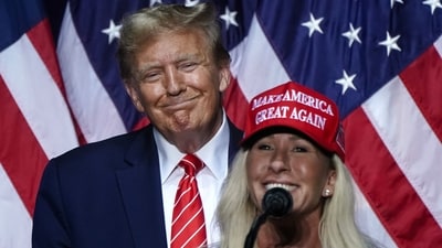 Marjorie Taylor Greene claims Trump yelled at her over Epstein disclosures in new profile. (AFP)
