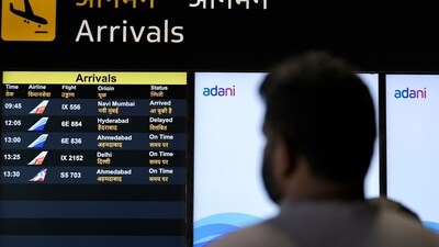A flight information board at the Navi Mumbai Airport in Navi Mumbai, India, on Thursday, Dec. 25, 2025. (Bloomberg)