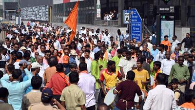 Mumbai, India. Dec 30, 2025 - Shiv Sena (UBT) party workers participated in the rally during the Shiv Sena candidate filing for the BMC election nomination at Worli. Dec 30, 2025. (Photo by Raju Shinde/HT Photo) (Raju Shinde)