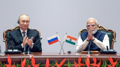 Prime Minister Narendra Modi with Russian President Vladimir Putin during the India-Russia Business Forum, at Bharat Mandapam in New Delhi earlier this month. (DPR PMO) Prime Minister Narendra Modi with Russian President Vladimir Putin during the India-Russia Business Forum, at Bharat Mandapam in New Delhi earlier this month. (DPR PMO)