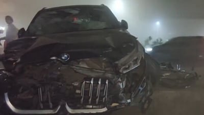 A cyclist was killed after being hit by a speeding BMW SUV in Sector 31 in Noida earlier today. (Screengrab/PTI) A cyclist was killed after being hit by a speeding BMW SUV in Sector 31 in Noida earlier today. (Screengrab/PTI)