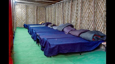 The administration has identified 19 “Rain baseras” across the district, spread over Sadar, Dadri, and Jewar tehsils (sub-divisions) to provide shelter during the severe cold at night. (Sunil Ghosh/HT Photo) The administration has identified 19 “Rain baseras” across the district, spread over Sadar, Dadri, and Jewar tehsils (sub-divisions) to provide shelter during the severe cold at night. (Sunil Ghosh/HT Photo)