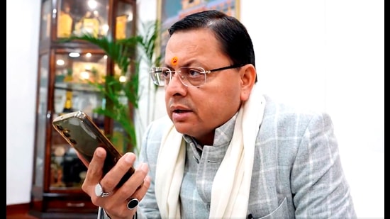 Uttarakhand chief minister Pushkar Singh Dhami speaks on the phone with the father of the Anjel Chakma, a Tripura student who allegedly died following a racist attack in Dehradun (@pushkardhami)