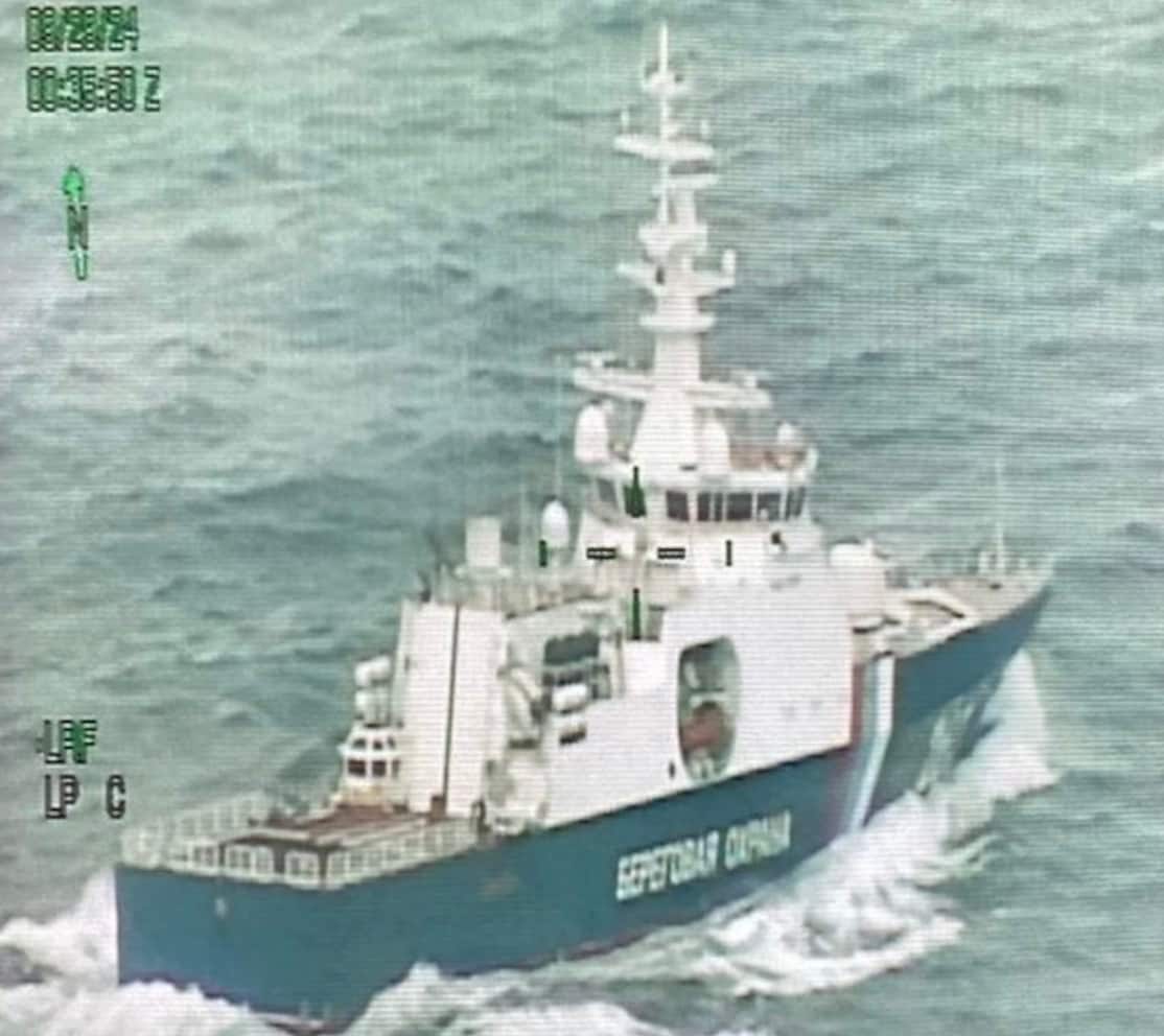 A U.S. Coast Guard airplane crew spotted two Russian border-guard ships and two Chinese coast-guard ships about 440 miles southwest of St. Lawrence Island. A U.S. Coast Guard airplane crew spotted two Russian border-guard ships and two Chinese coast-guard ships about 440 miles southwest of St. Lawrence Island.