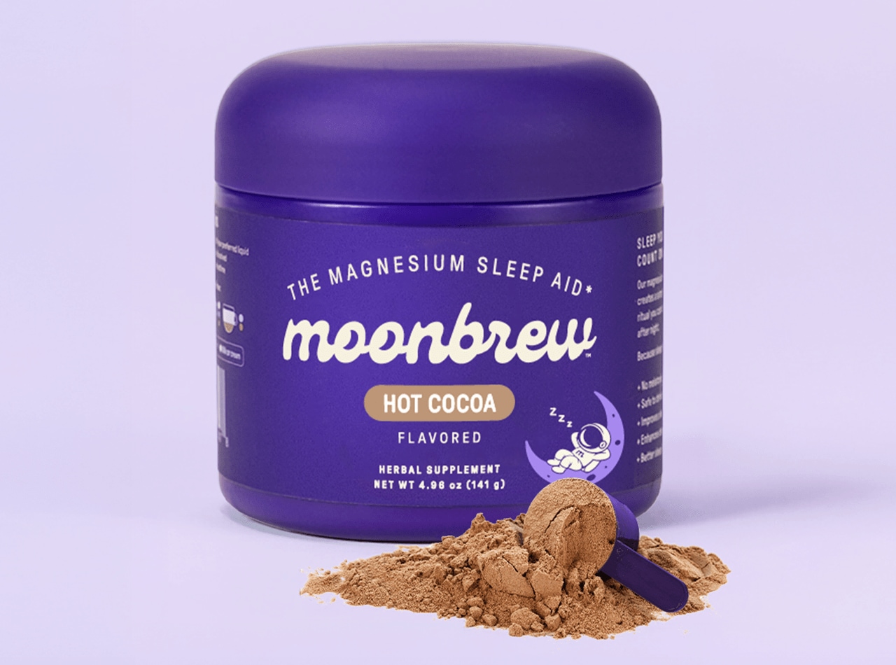 MoonBrew sleep drink powder in hot cocoa flavor. MoonBrew sleep drink powder in hot cocoa flavor.