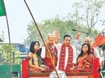 BJP leader Rahul Narwekar’s cousin Gauravi Shivalkar-Narwekar, his brother Makarand, his sister-in-law Harshita, and will contest from Colaba, Cuffe Parade, and Fort, respectively. (Bhushan Koyande/HT Photo)
