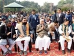Bihar CM Nitish Kumar with Deputy CM Samrat Choudhary, BJP national working president Nitin Nabin and others during the death anniversary of BJP senior leader Navin Kishore Prasad Sinha at Rajvanshi Nagar Park in Patna on Wednesday. (Santosh Kumar/HT) Bihar CM Nitish Kumar with Deputy CM Samrat Choudhary, BJP national working president Nitin Nabin and others during the death anniversary of BJP senior leader Navin Kishore Prasad Sinha at Rajvanshi Nagar Park in Patna on Wednesday. (Santosh Kumar/HT)