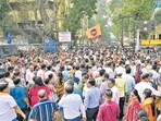 Mumbai, India. Dec 30, 2025 - On the final day for submitting nominations, various candidates from political parties and their supporters gathered outside the election office in Worli to file the BMC election forms. Mumbai, India. Dec 30, 2025. (Photo by Raju Shinde/HT Photo) (Raju Shinde)