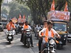 Supporters of the Shiv Sena (UBT faction) take out rally in support of their candidates. (MAHENDRA KOLHE/ HT) Supporters of the Shiv Sena (UBT faction) take out rally in support of their candidates. (MAHENDRA KOLHE/ HT)