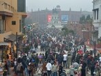Visitors walk along heritage street near Golden Temple on the eve of the New Year in Amritsar (Sameer Sehgal/HT)