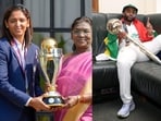 Harmanpreet Kaur with the World Cup and Temba Bavuma after winning the WTC.