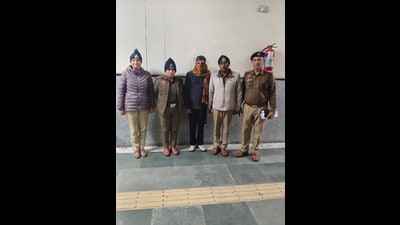 Director in police custody in Hansi on Wednesday. (HT Photo) Director in police custody in Hansi on Wednesday. (HT Photo)
