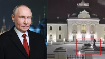 Russia's defense ministry released video footage of a downed drone. (AP and X) Russia's defense ministry released video footage of a downed drone. (AP and X)