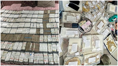 The ED also recovered a bag full of cheque books, and documents pertaining to properties worth approximately ₹35 crore, among other things. (ED/ANI) The ED also recovered a bag full of cheque books, and documents pertaining to properties worth approximately ₹35 crore, among other things. (ED/ANI)