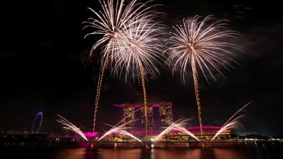 Fireworks explode over the Marina Bay during the New Year celebrations in Singapore. (REUTERS)
