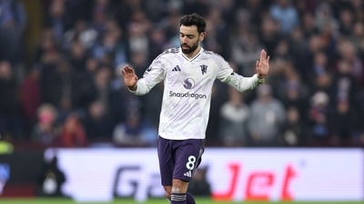 Bruno Fernandes reacts after sustaining an injury. (REUTERS)