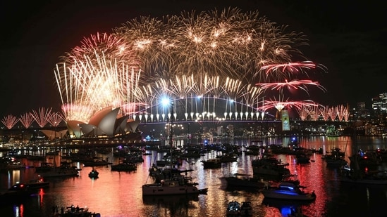 Fireworks light up the midnight sky over Sydney Harbour Bridge and Sydney Opera House during New Year�s Day celebrations in Sydney on January 1, 2026.&nbsp;(AFP)