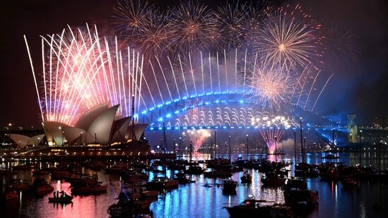 Fireworks light up the midnight sky over Sydney Harbour Bridge and Sydney Opera House during New Year�s Day celebrations in Sydney on January 1, 2026.&nbsp;(AFP)
