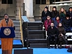 Jumaane Williams, New York City's public advocate, left, speaks during an inauguration ceremony with Rama Duwaji at City Hall in New York, US, on Thursday, Jan. 1, 2026.