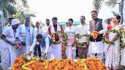 Jharkhand CM Hemant Soren pays tribute to those who lost their lives during the Kharsawan Firing incident on Thursday. (ANI)