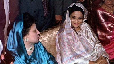 The BNP leader said that Khaleda Zia (left) went to jail on February 8, 2018 “after being subjected to the personal vengeance” from Hasina (right). (REUTERS)