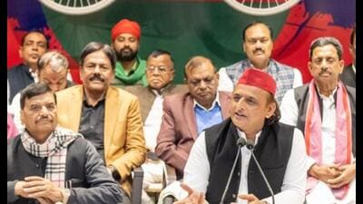 Samajwadi Party national president Akhilesh Yadav and other party leaders at the SP office in Lucknow on Jan 1, 2026. (HT photo) Samajwadi Party national president Akhilesh Yadav and other party leaders at the SP office in Lucknow on Jan 1, 2026. (HT photo)