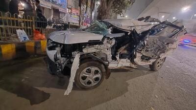 The Maruti Brezza involved in the accident in Noida. (HT Photo) The Maruti Brezza involved in the accident in Noida. (HT Photo)