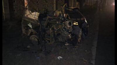 The mangled remains of the autorickshaw after the mishap. The mangled remains of the autorickshaw after the mishap.