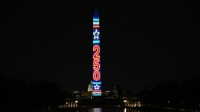 The Washington Monument is illuminated to start the beginning of a momentous year for the US, as it marks 250 years since the Declaration of Independence was signed (AFP) The Washington Monument is illuminated to start the beginning of a momentous year for the US, as it marks 250 years since the Declaration of Independence was signed (AFP)