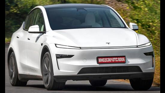 The Model Y’s shape is all about slicing cleanly through the air and it instantly draws stares.