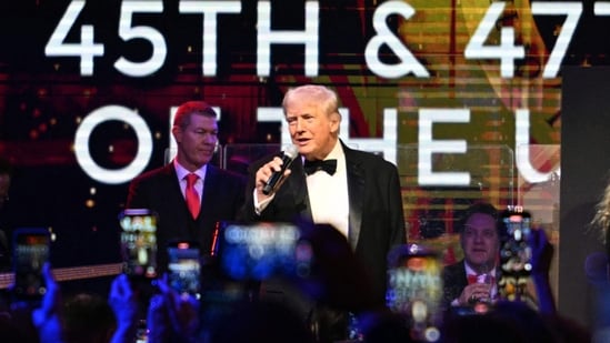 Trump speaks during the New Year's Eve Party at his Mar-a-Lago residence in Palm Beach.(AFP)