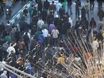 Protesters march in downtown Tehran, Iran.