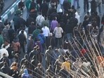 Protesters march in downtown Tehran, Iran.
