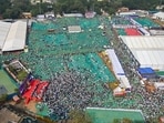 Mumbai, India. Dec 06, 2025 - Aerial view of Shivaji Park. Ambedkar's followers across the country arrived at Shivaji Park in Dadar to pay their respects to Dr Babasaheb Ambedkar on Mahaparinirvan Din, which marks the leader’s 69th death anniversary. Mumbai, India. Dec 06, 2025. (Photo by Raju Shinde/HT Photo) (Raju Shinde)