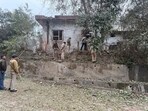 Police inspecting the site of the blast in Nalagarh on Thursday. (HT Photo)