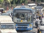 Pune, India - Aug. 6, 2018: Traffic congestion in front of Shaniwarwada due to a PMPL bus broke down in the afternoon in Pune, India, on Monday, August 6, 2018. (Photo by Sanket Wankhade/HT PHOTO) Pune, India - Aug. 6, 2018: Traffic congestion in front of Shaniwarwada due to a PMPL bus broke down in the afternoon in Pune, India, on Monday, August 6, 2018. (Photo by Sanket Wankhade/HT PHOTO)