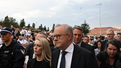 File photo of Australian Prime Minister Anthony Albanese attending a National Day of Reflection vigil and commemoration for the victims and survivors of the Bondi Massacre at Bondi Beach in Sydney, Australia, December 21, 2025. (via REUTERS)