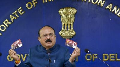 Delhi education minister Ashish Sood addresses the media on Friday. (PTI)