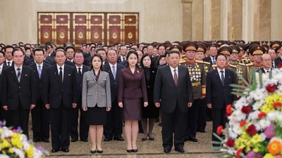 North Korean leader Kim Jong Un, his wife Ri Sol Ju and their daughter Kim Ju Ae visiting the Kumsusan Palace of the Sun to mark the new year in Pyongyang (AFP/KCNA VIA KNS) North Korean leader Kim Jong Un, his wife Ri Sol Ju and their daughter Kim Ju Ae visiting the Kumsusan Palace of the Sun to mark the new year in Pyongyang (AFP/KCNA VIA KNS)