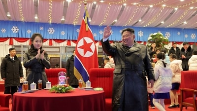 North Korean leader Kim Jong Un and his daughter Kim Ju Ae attend an event to celebrate the New Year, in Pyongyang, North Korea. (via REUTERS)
