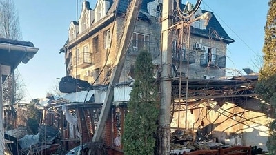 The site of a drone attack on a hotel in Khroly on January 1, 2026 (AFP) The site of a drone attack on a hotel in Khroly on January 1, 2026 (AFP)