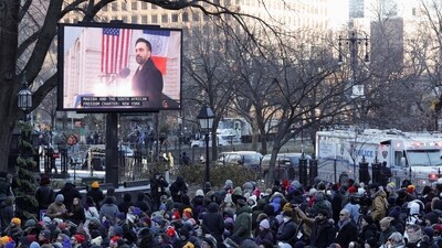 A screen shows Zohran Mamdani on the day of his inauguration as the new Mayor of New York City. (REUTERS)