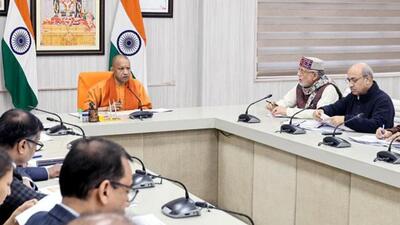 Uttar Pradesh chief minister Yogi Adityanath chairs a review meeting of the state finance department on Friday. (ANI PHOTO)