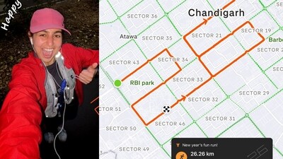 A Chandigarh woman rang in New Year 2026 with a long-distance run across the city, creatively sketching 26 on the map. (X/@asmitaakamboj)