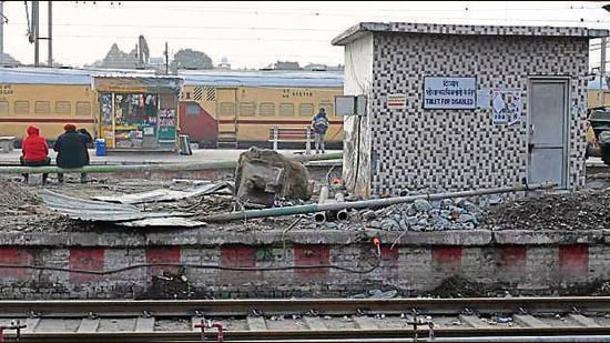 A public toilet at the Ludhiana railway station on Friday. (Gurpreet Singh/HT)